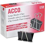 ACCO 2-Inch Large Binder Clips, 1 Box, 12 Clips/Box, Black (A7072100B)