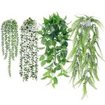 Der Rose 6 Packs Fake Plants Hanging with Pots Artificial Ivy Vine Faux Eucalyptus Hanging Plants, Boston Fern, String of Pearls for Home Room Wall Shelf Indoor Outdoor Decor
