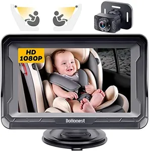 DoHonest Baby Car Camera for Backseat: HD 1080P Easy Setup Carseat Camera Rear Facing Infant - Crystal Night Vision 360�° Rotating Car Baby Monitor for 2 Kids - V33