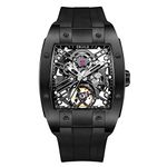 OBLVLO Luxury Brand Sport Mens Watch Square Tonneau Skeleton Steel Carbon Fibre Automatic Mechanical Watch Rubber Strap Watches EM-ST, EM-ST-BBB1, Fashion