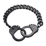 Biker Jewelry Couples Handcuff Statement Bracelet for Men Cuban Curb Chain Black IP Stainless Steel 8.5 Inch