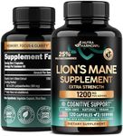 Lions Mane Supplement Capsules - Organic Lions Mane - Made in USA - Fruiting Bodies Extract - 1200 mg, 25% Polysaccharides - Memory & Focus Support - As Lions Powder - 120 Capsules, 2 Month Supply