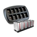 Tenergy 10-Bay 9V Li-ion Battery Charger with 10pc 9V Li-ion Rechargeable Batteries