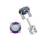 ZOCOYUU Titanium Screw Back Surgical Stainless Steel Stud Earrings for Women Men,Rainbow 5A Cubic Zirconia Studs Double Side Earrings Piercing Sleeper Studs Jewelry 6mm (Silver-Rainbow-6mm)