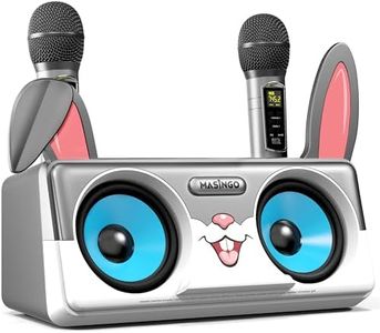 Rabbit Karaoke Machine for Kids, Children and Toddlers with 2 Wireless Bluetooth Microphones, Portable PA Speaker System Includes Lyrics Display Phone Holder, TV Cable and Singer Vocal Removal Mode