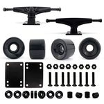 VJ Skateboard Truck and Wheel, 5.0 Skateboard Trucks (Black) w/Skateboard Crusier Wheel 60mm, Skateboard Bearings, Skateboard Screws, Skateboard Riser Pads (Black)