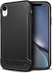 Apple iPhone XR Case, TUDIA [Linn] Ultra Slim Full Body Lightweight Carbon Fiber Design Heavy Grip TPU Bumper Shock Gap Protection with Clicky Buttons Case for Apple iPhone XR (2018) - Black