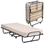 KOMFOTT Rollaway Folding Bed with 4" Mattress, Foldable Rollaway Bed with Memory Foam Mattress for Adults, Portable Fold Up Guest Bed with Sturdy Steel Frame on Wheels for Home & Office, Made in Italy