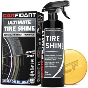 Carfidant Tire Shine Spray - Black Satin Finish - Premium Car Tire Dressing - 18 fl. Oz. Kit with Applicator Pad - Long Lasting - No Sling No Grease Formula with UV Protection