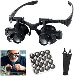 mlogiroa Head Mounted Magnifier with LED Light, Jewelers Loupe Magnifying Glasses with 8 Interchangeable Lens: 2.5X/4X/6X/8X/10X/15X/ 20X/25X for Close Work/Electronics/Eyelash/Crafts/Jewelry/Repair