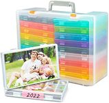 Photo Storage Boxes for 4x6 Pictures 18 Inner Seed Organizer Cases with Handle Acid-Free Photo Keeper Plastic Craft Photo Storage Container with 60pcs Stickers for Photo Stamps Seeds Multicolored