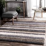 Naseeb Carpets Hundson Shag Collection Modern Trellies Non - Shedding for Living Room Bedroom Dinning Room and Enteryways Plus 2-inch Thick Area Rugs, 5x8 feet Beigy