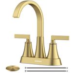 Bathroom Sink Faucet, Hurran 4 inch Brushed Gold Bathroom Faucets for Sink 3 Hole with Pop-up Drain and Supply Lines, Stainless Steel 360 Swivel Waterfall Faucet for Bathroom Sink Vanity RV Restroom