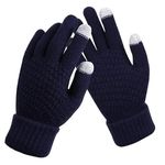 X-LENT Warm Woolen Hand Gloves Stretchable Men Women Winter Wool Biker Mittens Acrylic with Fingertip Touch (Unisex, Free Size) (Navi Blue, Free Size)