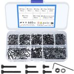 wugongshan 660 Pcs M2 Screws Nuts and Washers Assortment Kit, Hex Socket Head Cap Screws Bolts Nuts and Washers Set for 3D Printer DIY, Alloy Steel, Black Zinc Plated