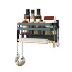 Redwestmelon Magnetic Fridge Spice Rack 2 Tier Kitchen Condiment Seasoning Storage Organizer Shelf, Refrigerator Side Rack with Paper Towel Holder and 4 Removable Mobile Hooks