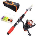 Kids Telescopic Fishing Rod and Spinning Reel Combo Set-with Fishing Line-Grip Etc-Fishing Gears Travel Bag For Beginners Boys Girls Youth (Red)