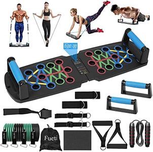 Fueti Home Gym Equipment, with Automatic Count Push Up Board, 30 in 1 Home Workout Set with Foldable Push Up Bar, Resistance Band, Jump Rope, Drawstring Bag, Back, Abdominal Workout