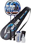 Victor V-3100 Magan 2 Player Badminton Set - 2 Rackets (1 Red & 1 Blue), 1 Bag & 3 Shuttlecocks