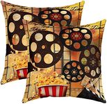 Vintage Cinema Movie Theater Reversible Throw Pillow Covers for Cinema Poster Design Pillow Covers Home Decor Popcorn Square Cushion Covers Set of 2 Old Fashion Home Decor 20 x 20-Inch