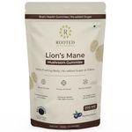 Rooted Actives Certified Organic Lions Mane Mushroom Extract Gummies | Memory, Focus, Brain Powder & Nerve Health | Usda Organic, No Sugar, Blueberry Flavor | Lions Mane Powder