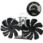 Tomersun Log Burner Stove Fan with Double Motors 16 Blades with Thermometer Silent Operation Heat Powered Fire Fans for or Woodburning/Log Burner/Fireplace