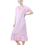 Flaydigo Ladies Long Victorian Style White Cotton Short Sleeve Nightdress/Nightgown with Plus Sizes, M, Pink