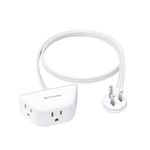 TROND 1.5ft Flat Plug Extension Cord Indoor, Right Angle 3 Prong Power Bar, Short Flat Extension Cord with 3 Way Outlet 1625W, 13 Amps Power Cord, Home Office Travel Cruise Dorm Room Essentials, White