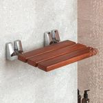 Folding Shower Seat - Teak Shower Seat Wall Mounted - 16 Inch Floating Fold Down in Shower Bench - Fold Up Bathroom Stool - Foldable Teak Wood Chair with Stainless Steel Wall Mount - 330lb Capacity