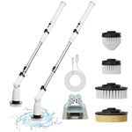 Electric Spin Scrubber, 2024 Upgraded IPX7 Bathroom Scrubber Cleaner, Shower Cleaning Brush with Adjustable & Detachable Handle,Dual Speed Cordless Electric Cleaning4 Brush heads for Clearning-Grey