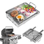 LKVHV Griddle for Gas Grill, Flat Top Grill with Removable Grease Tray, Retractable Stainless Steel Griddle, Stove Top Griddle for Gas/Charcoal Grill, Prefect for Camping Tailgating Parties 17" X 13"