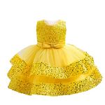 Miipat Baby Girl Pageant Dress Sequins Princess Dress Toddler Flower Wedding Birthday Party Gown Dresses(Yellow,12-18M)