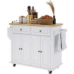 SogesHome Kitchen Island Cart with Storage Kitchen Cart Sideboard and Buffet with Wheels Bar Cart with Large Countertop, with Towel Holder and Spice Rack, 2 Drawers, 2-Door Cabinets