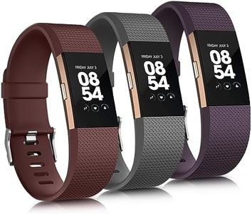 3 Pack Sport Bands Compatible with Fitbit Charge 2 Bands Women Men, Adjustable Replacement Straps Wristbands for Fitbit Charge 2 HR Small Large (Hawthorn Red/Dark Gray/Dark Purple,Large)