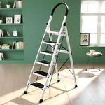 Plantex Steel Ladder for Home/Strong Foldable Wide 6 Step Ladder/Anti-Skid 6 Step Ladder - (Apex - White)