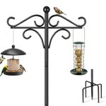 Bird Feeder Pole Stand, 195cm Feeding Hanging Station, Heavy Duty Free Standing Shepherd Hook for Outdoor Garden Light Lantern Metal Hanger, Black, 1 Pack