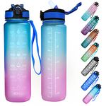 32oz Motivational Water Bottle With Straw,A Great Partner Timed Your Full Day's Water Drinking,Best Accessories For Sport, Gym,Running, Hiking-BPA Free & Soft Touch(Blue Gradient Purple)