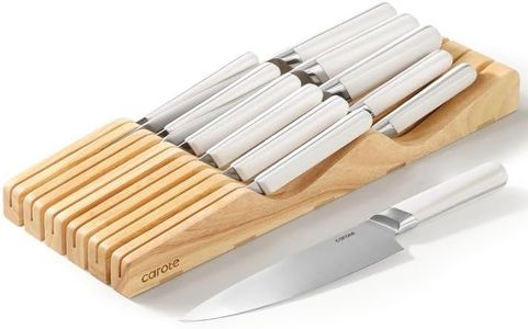 CAROTE 12PCS Knife Set, Stainless Steel Kitchen Knife Set with Drawer Store Kinife Organizer, Cutlery Knife Set with Block, Dishwasher Safe, White (Include Knives)