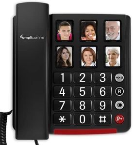 Amplicomms BigTel 40 Plus, Corded Large Button Phone, Six Photo Direct Dial Keys, Audio Boost +40 dB, Extra Loud Ringtones, Hearing Aid Compatible