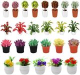 Molain Dollhouse Miniature Plant, 25 Pieces Dollhouse Potted Plants 1:12 Miniature Bonsai Doll House Mini Plant Artificial Flower Model for Doll House Garden Decorations,Green,Small