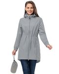 33,000ft Women's Rain Jacket Lightweight Hooded Long Rain Coat Waterproof Jacket Ladies Packable Functional Jacket Windbreaker Breathable Active Outdoor Coats Light Grey XL/16