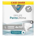 Drylife Pants Ultima Disposable Pull-Up Unisex Incontinence Pants - 3000ml Absorbency, Overnight Protection, Anti-Leak Security, Breathable Material - Large (4 Packs of 10)