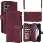 Ｈａｖａｙａ Crossbody Phone case for Samsung S23 FE case with Strap for Women Samsung Galaxy S23 FE Wallet case with Card Holder flip Folio Leather Zipper Cover with Credit Card Slot-Wine red