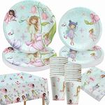 Fairy Party Decorations-Fairy Birthday Party Supplies Includes Fairy Paper Plates,Party Napkins,Plastic Tablecloth Paper Tableware for Baby Shower and Tea Party Decorations with Floral Decorations