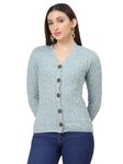 Kalt Women Full Sleeves Cable Button Acrylic V-Neck Sweater(Light Denim;XL)