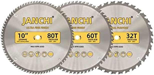 3-Pack Combo 10-Inch 32T & 60T & 80T Woodworking Saw Blades with 5/8" Arbor, .095" Thin Kerf Alternating Top Bevel Tungsten Carbide Teeth Miter/Table Saw Blade Ideal for Various Woods Cutting