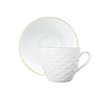 Femora Indian Ceramic Gold Line Wave Ripple Pattern White Tea Cups, Mugs and Saucer-200 ml - Set of 6 (6 Cups, 6 Saucer)