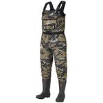 BASSDASH Bare Camo Neoprene Chest Fishing Hunting Waders for Men with 600 Grams Insulated Rubber Boot Foot in 8 Sizes