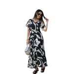 Rupansh Creation Georgette Long Maxi Dress Printed Gown for Wedding, Party, Anniversary, Birthday (Black-Green, M)