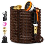 ZARSYN 100FT Garden Hose, Durable Expandable Garden Pipe with 10 Spray Pattern Nozzle & Solid Brass Connectors, Strength Fabric 3750D, Heavy Duty Garden Hose with 4-Layer Latex core-30m/100ft